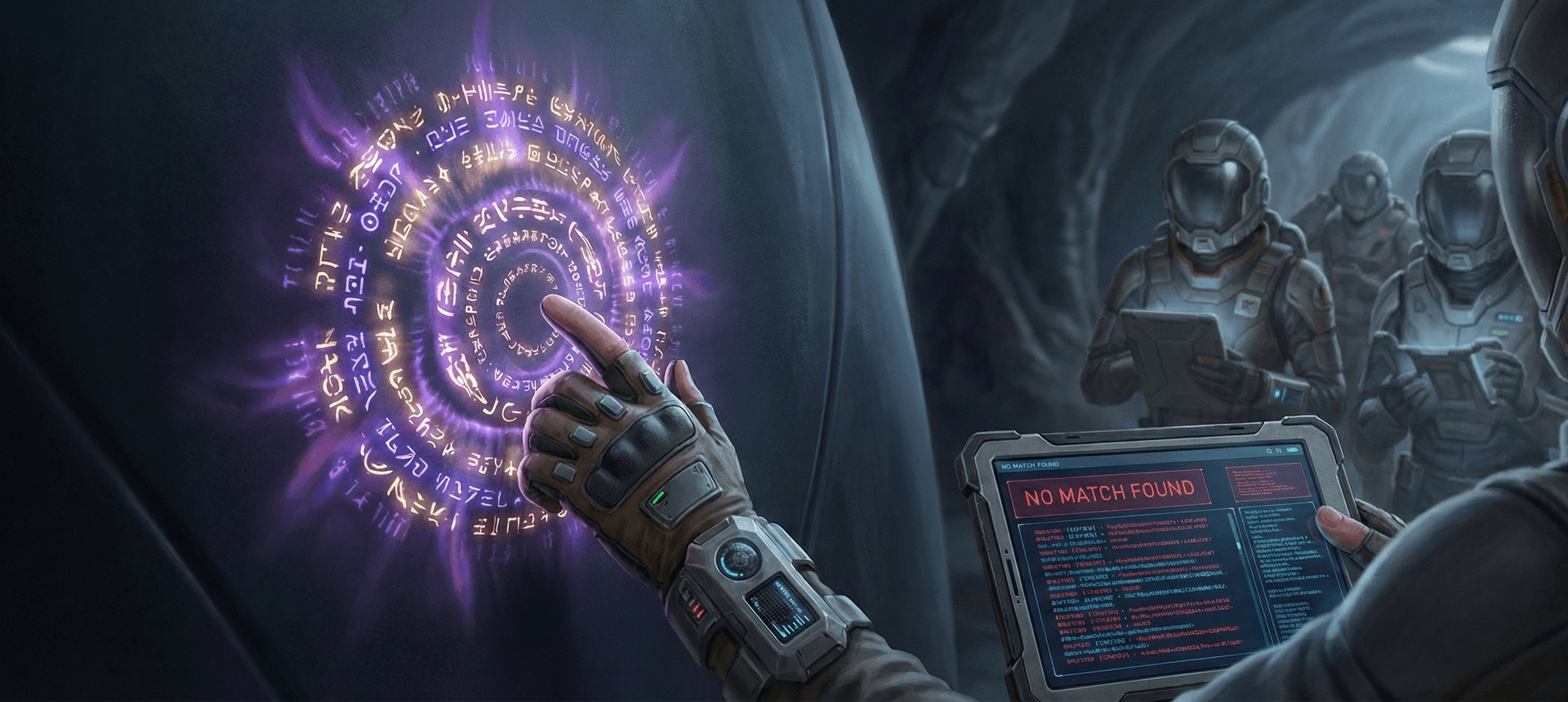 Scientists approaching an alien ship